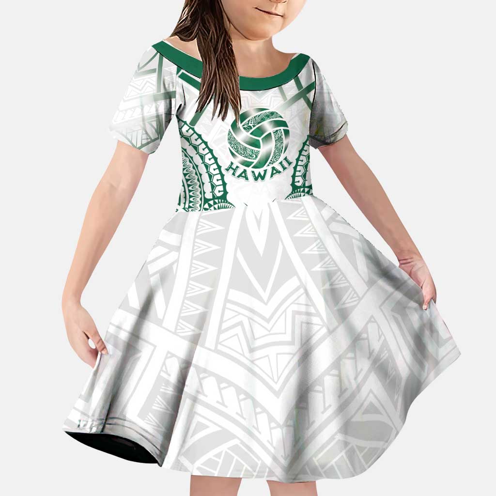 Custom Hawaii Volleyball Family Matching Puletasi and Hawaiian Shirt Polynesian Pattern LT05 Daughter's Dress Teal - Polynesian Pride