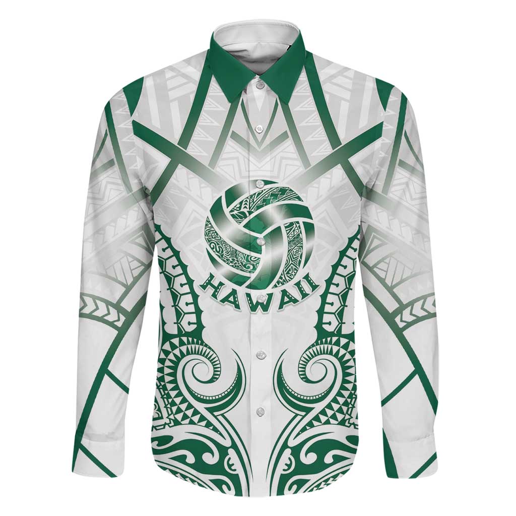 Custom Hawaii Volleyball Family Matching Puletasi and Hawaiian Shirt Polynesian Pattern LT05 Dad's Shirt - Long Sleeve Teal - Polynesian Pride