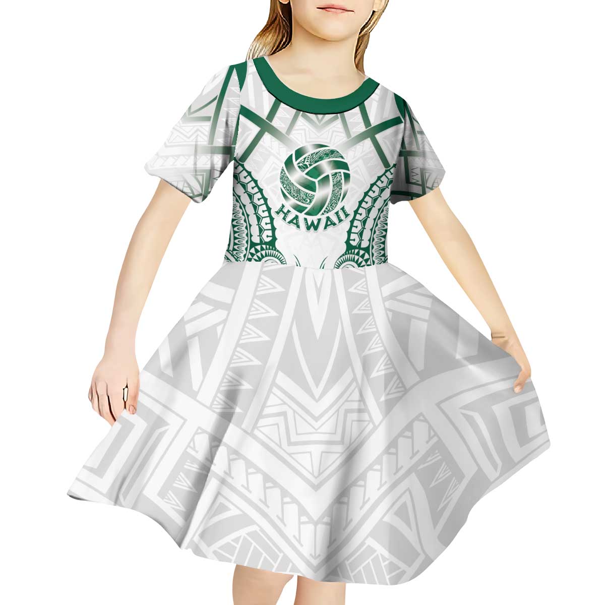 Custom Hawaii Volleyball Kid Short Sleeve Dress Polynesian Pattern - Polynesian Pride
