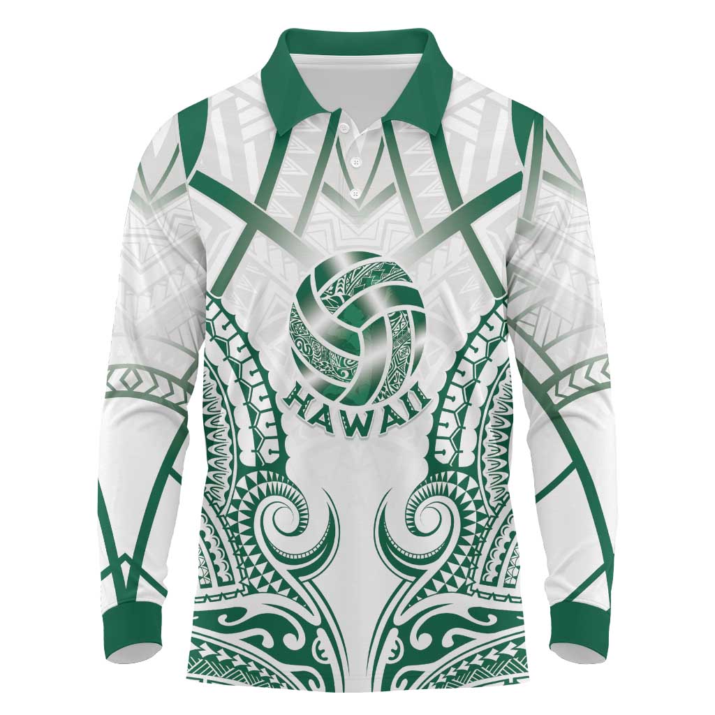 Custom Hawaii Volleyball Long Sleeve Polo Shirt Polynesian Pattern LT05 Teal - Polynesian Pride