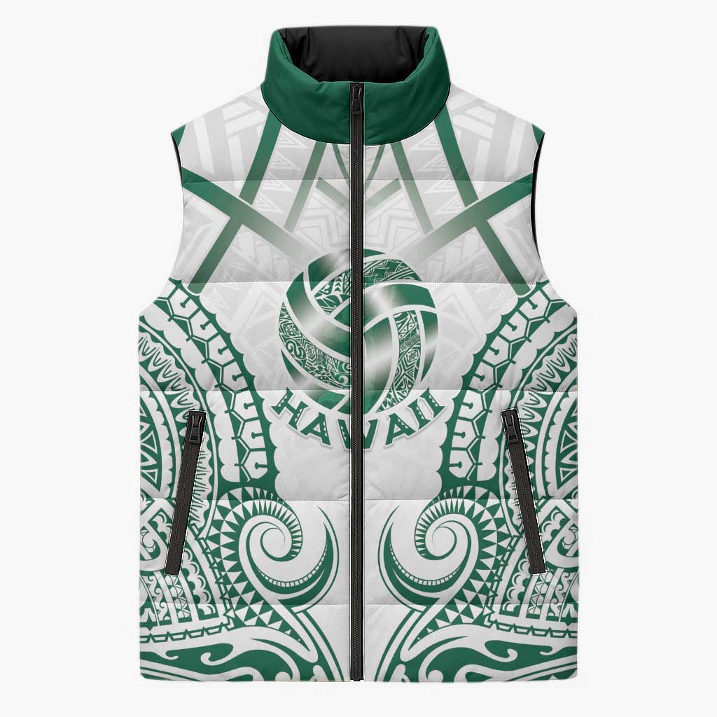 Custom Hawaii Volleyball Sleeveless Puffer Jacket Polynesian Pattern LT05 Unisex Teal - Polynesian Pride