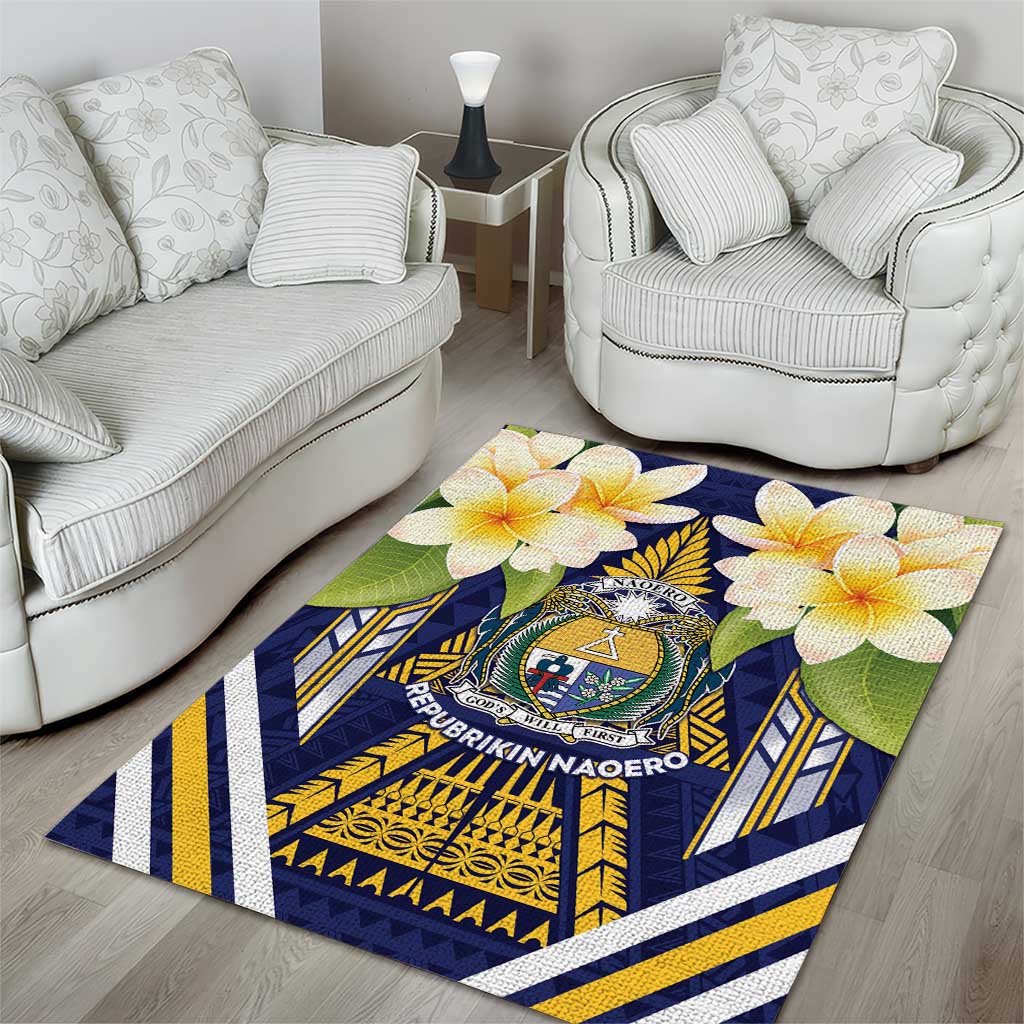 Nauru Independence Day Area Rug Coat Of Arms With Plumeria - Polynesian Pride