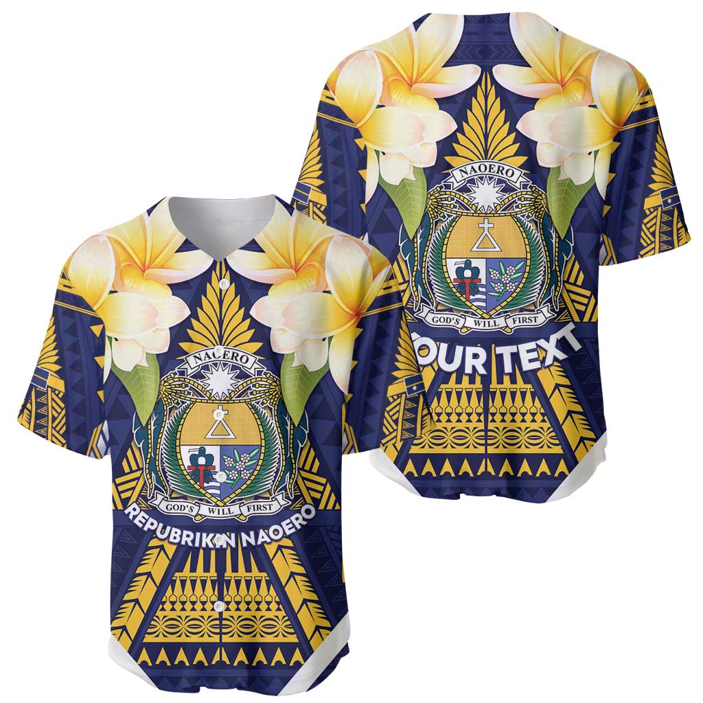 Personalised Nauru Independence Day Baseball Jersey Coat Of Arms With Plumeria - Polynesian Pride