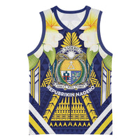 Personalised Nauru Independence Day Basketball Jersey Coat Of Arms With Plumeria - Polynesian Pride
