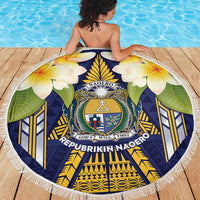 Nauru Independence Day Beach Blanket Coat Of Arms With Plumeria - Polynesian Pride