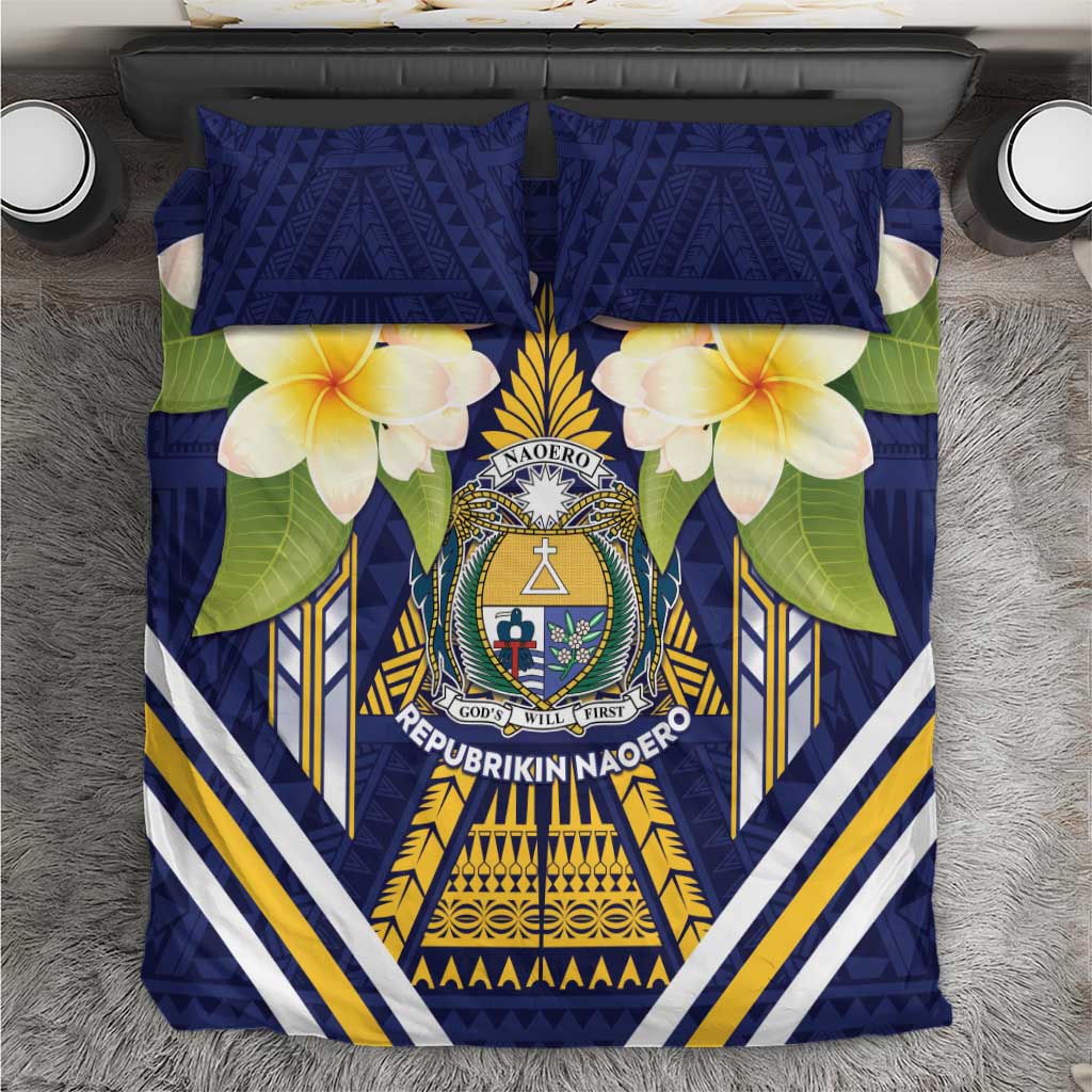 Nauru Independence Day Bedding Set Coat Of Arms With Plumeria - Polynesian Pride