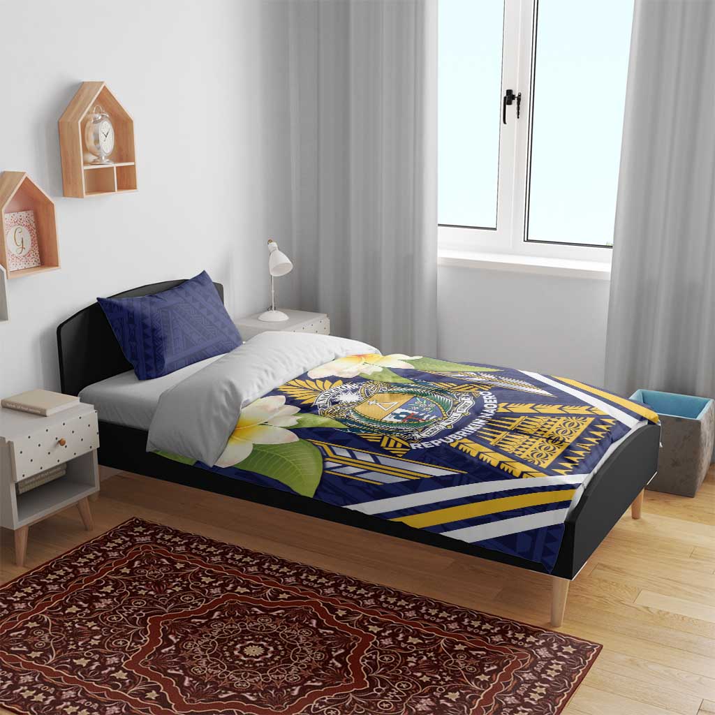 Nauru Independence Day Bedding Set Coat Of Arms With Plumeria - Polynesian Pride