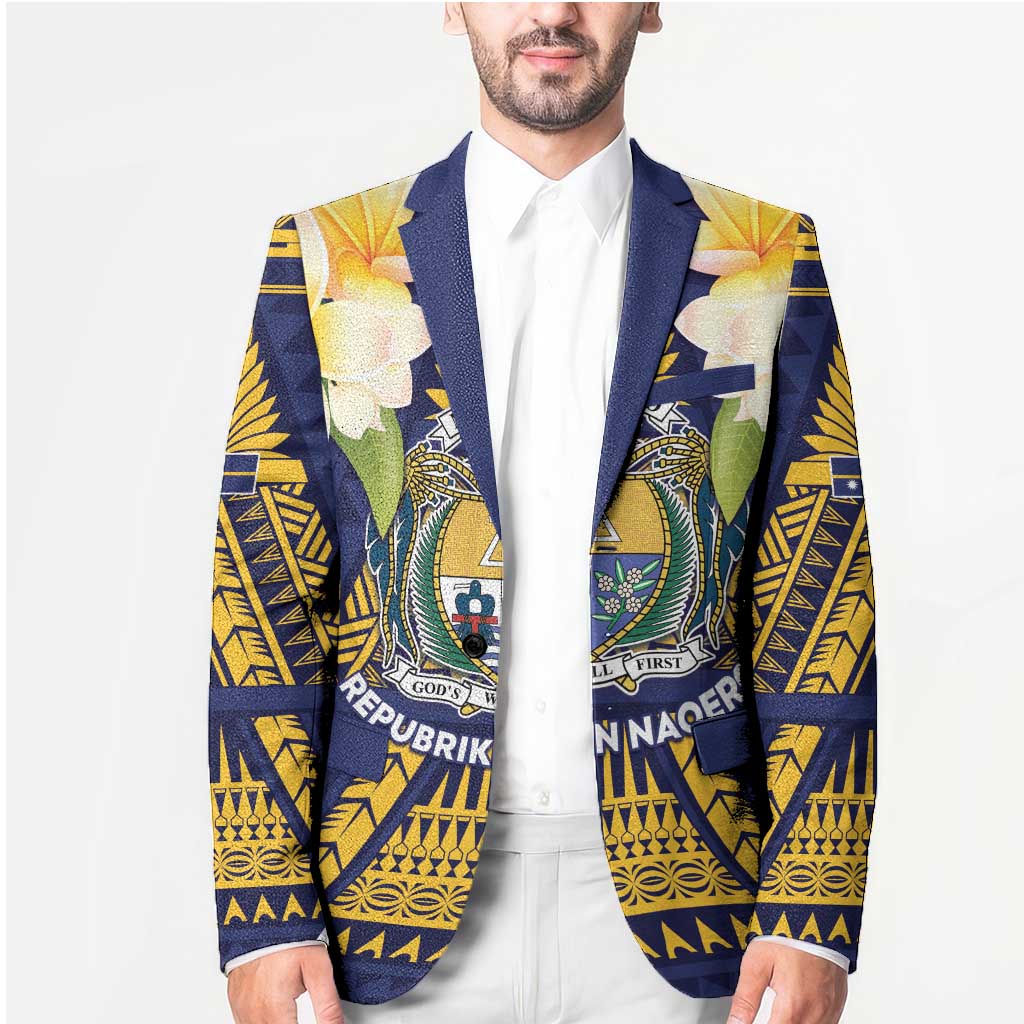 Personalised Nauru Independence Day Blazer Coat Of Arms With Plumeria - Polynesian Pride