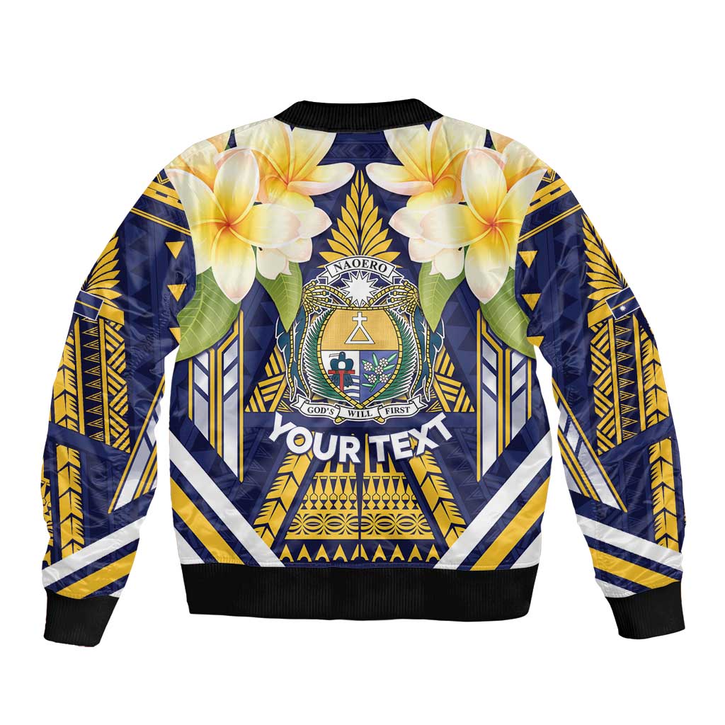 Personalised Nauru Independence Day Bomber Jacket Coat Of Arms With Plumeria - Polynesian Pride