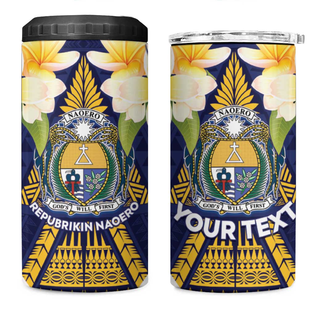 Personalised Nauru Independence Day 4 in 1 Can Cooler Tumbler Coat Of Arms With Plumeria - Polynesian Pride