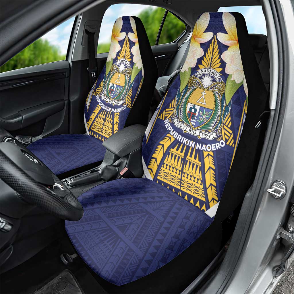 Nauru Independence Day Car Seat Cover Coat Of Arms With Plumeria - Polynesian Pride