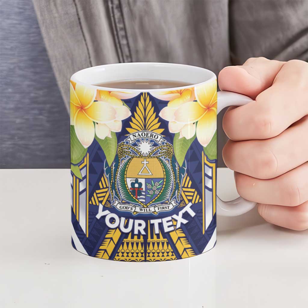 Personalised Nauru Independence Day Ceramic Mug Coat Of Arms With Plumeria - Polynesian Pride