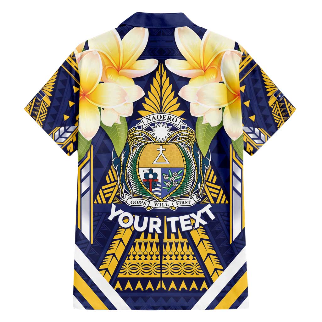 Personalised Nauru Independence Day Family Matching Long Sleeve Bodycon Dress and Hawaiian Shirt Coat Of Arms With Plumeria - Polynesian Pride