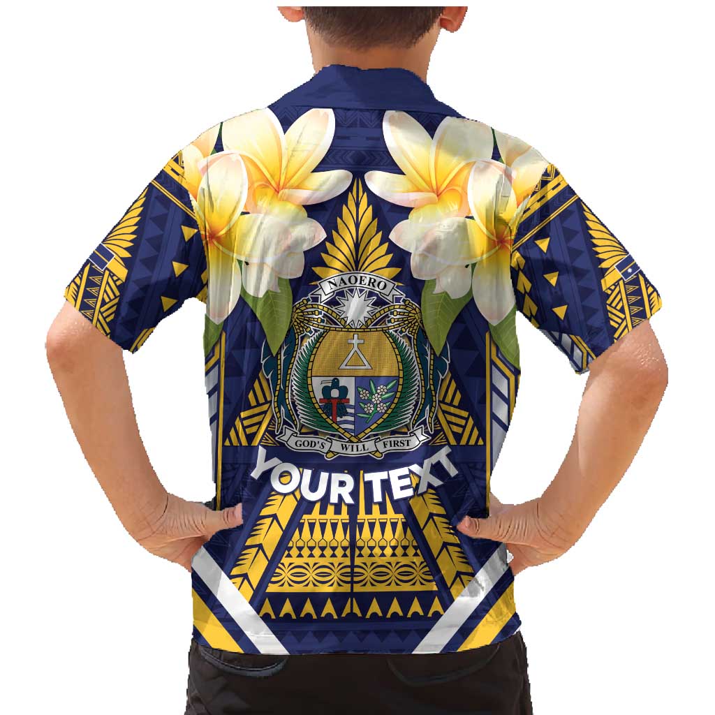 Personalised Nauru Independence Day Family Matching Mermaid Dress and Hawaiian Shirt Coat Of Arms With Plumeria - Polynesian Pride