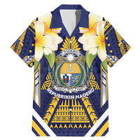 Personalised Nauru Independence Day Family Matching Mermaid Dress and Hawaiian Shirt Coat Of Arms With Plumeria - Polynesian Pride