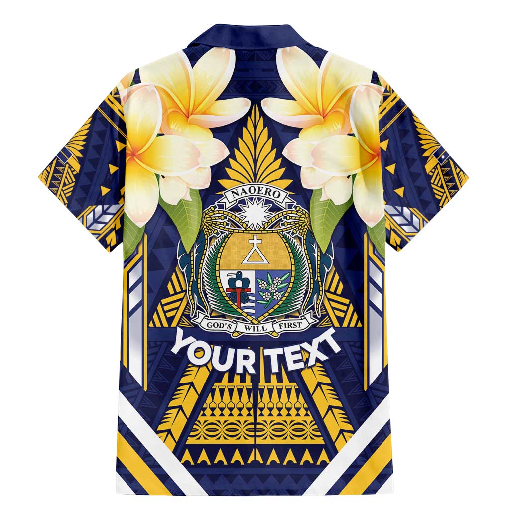 Personalised Nauru Independence Day Family Matching Mermaid Dress and Hawaiian Shirt Coat Of Arms With Plumeria - Polynesian Pride