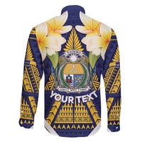 Personalised Nauru Independence Day Family Matching Off Shoulder Short Dress and Hawaiian Shirt Coat Of Arms With Plumeria - Polynesian Pride