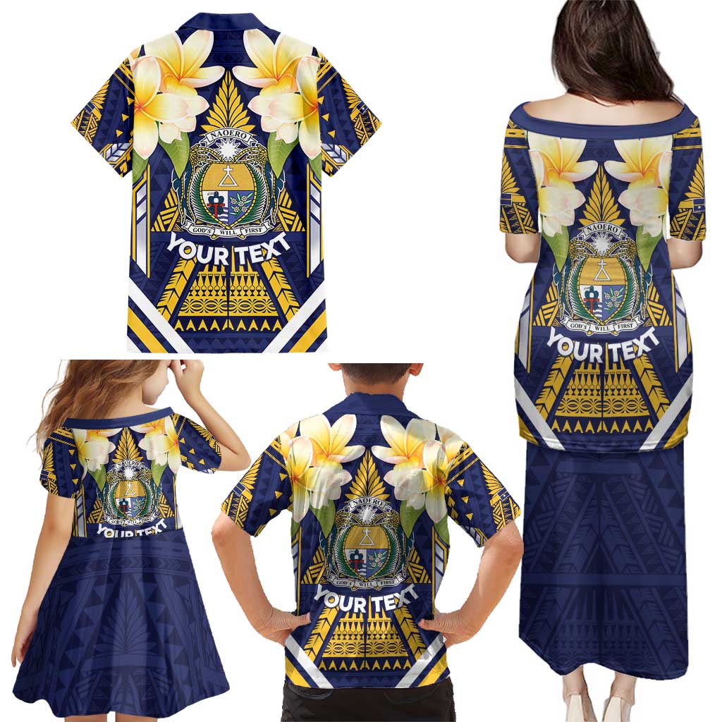 Personalised Nauru Independence Day Family Matching Puletasi and Hawaiian Shirt Coat Of Arms With Plumeria - Polynesian Pride