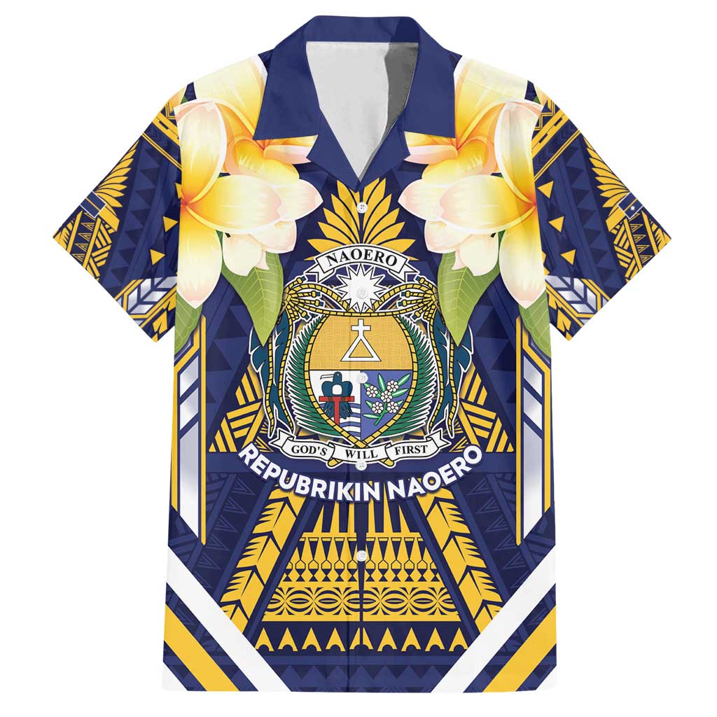 Personalised Nauru Independence Day Family Matching Puletasi and Hawaiian Shirt Coat Of Arms With Plumeria - Polynesian Pride