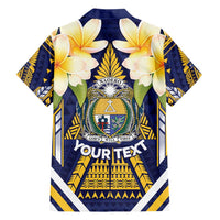 Personalised Nauru Independence Day Family Matching Short Sleeve Bodycon Dress and Hawaiian Shirt Coat Of Arms With Plumeria - Polynesian Pride