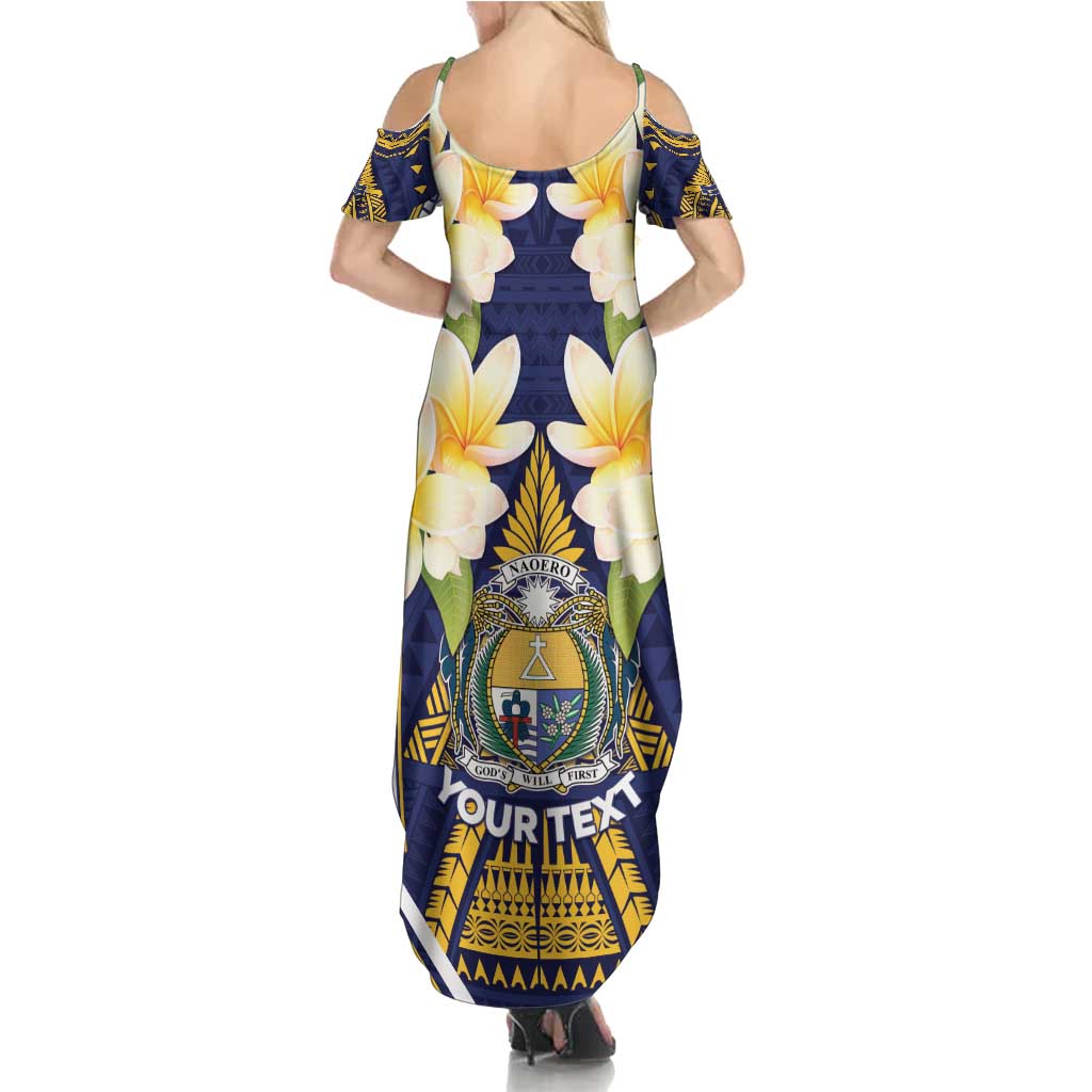 Personalised Nauru Independence Day Family Matching Summer Maxi Dress and Hawaiian Shirt Coat Of Arms With Plumeria - Polynesian Pride
