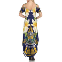 Personalised Nauru Independence Day Family Matching Summer Maxi Dress and Hawaiian Shirt Coat Of Arms With Plumeria - Polynesian Pride