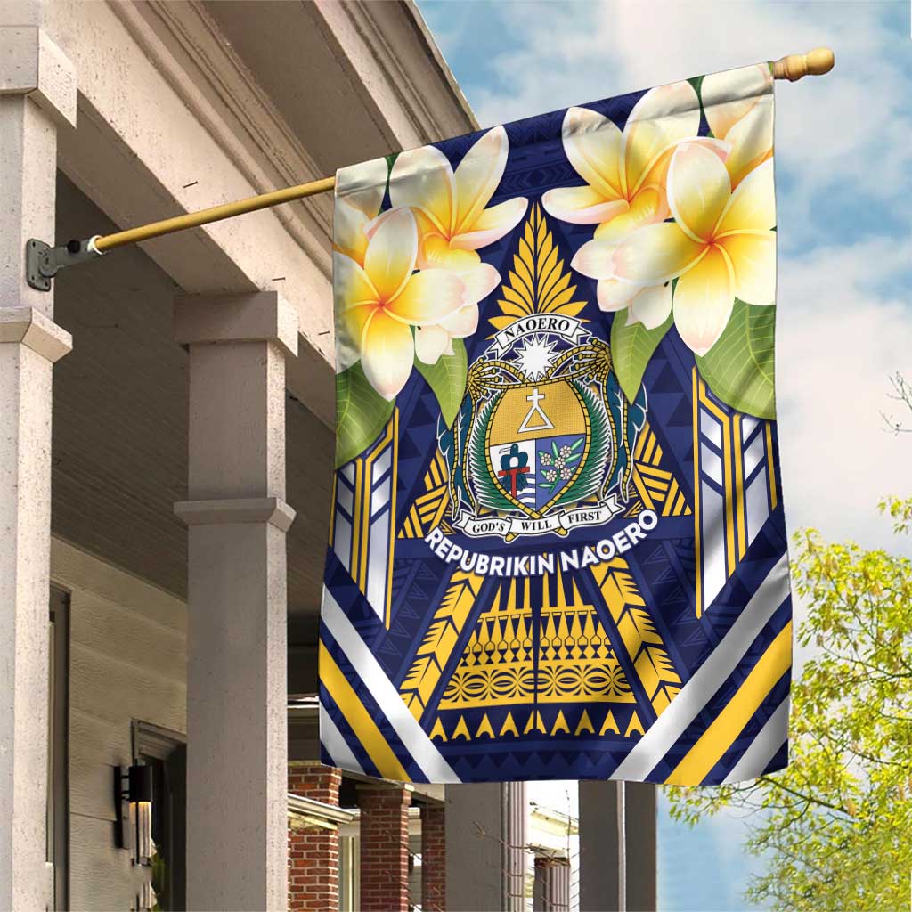 Nauru Independence Day Garden Flag Coat Of Arms With Plumeria - Polynesian Pride