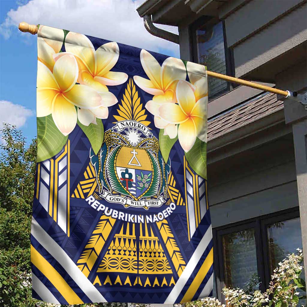 Nauru Independence Day Garden Flag Coat Of Arms With Plumeria - Polynesian Pride