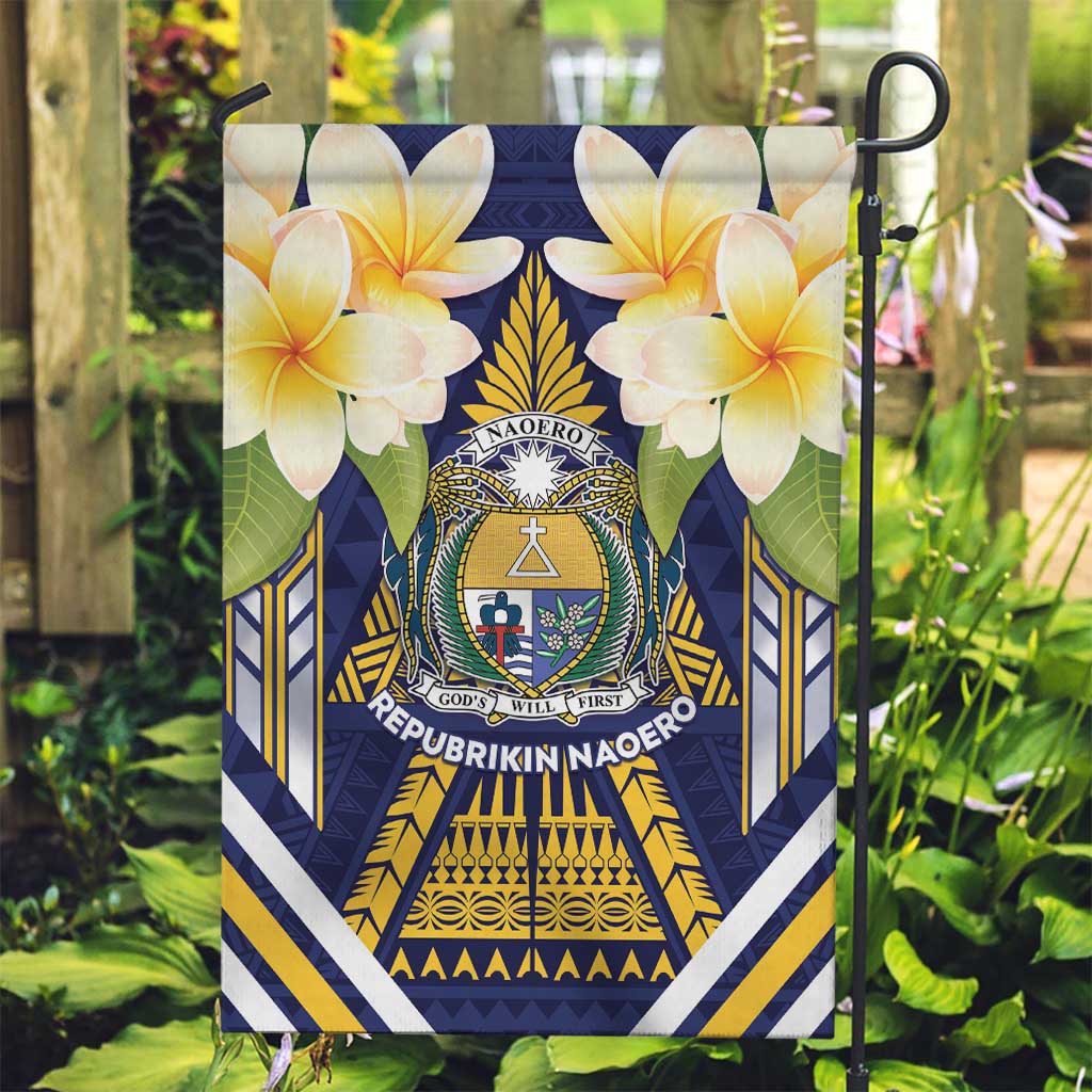 Nauru Independence Day Garden Flag Coat Of Arms With Plumeria - Polynesian Pride