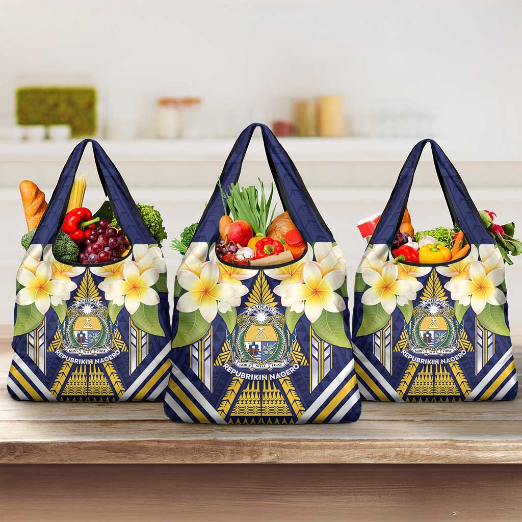 Nauru Independence Day Grocery Bag Coat Of Arms With Plumeria - Polynesian Pride