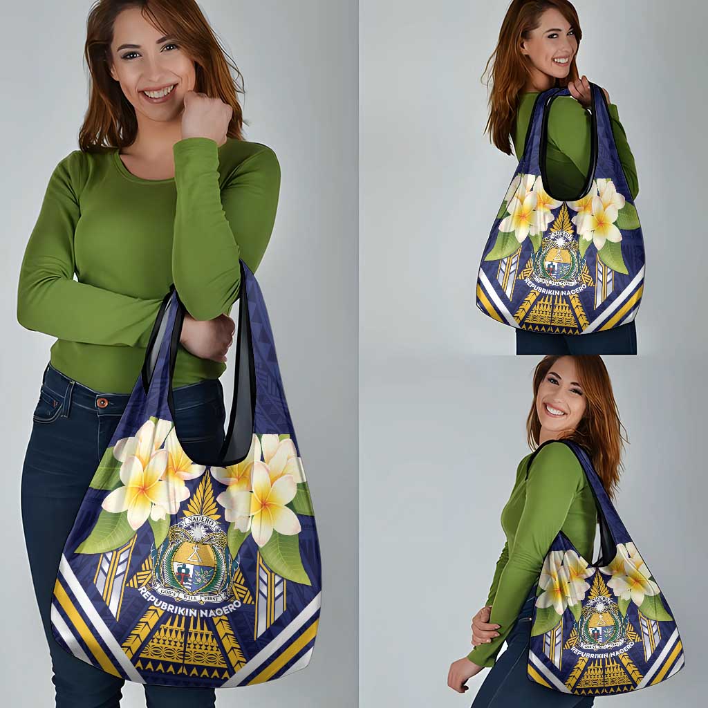 Nauru Independence Day Grocery Bag Coat Of Arms With Plumeria - Polynesian Pride