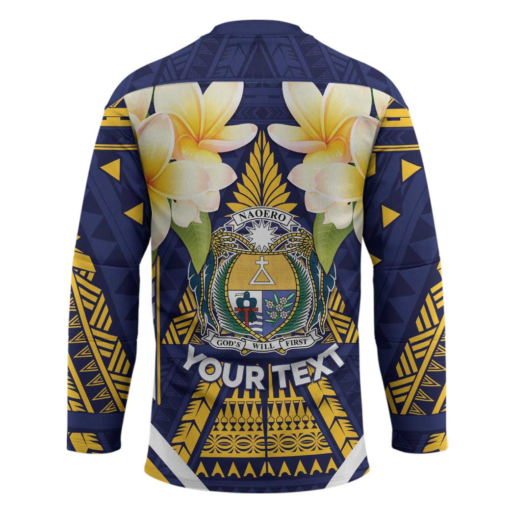 Personalised Nauru Independence Day Hockey Jersey Coat Of Arms With Plumeria - Polynesian Pride