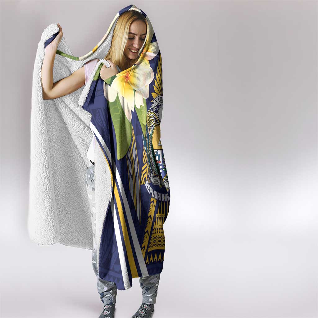 Nauru Independence Day Hooded Blanket Coat Of Arms With Plumeria - Polynesian Pride