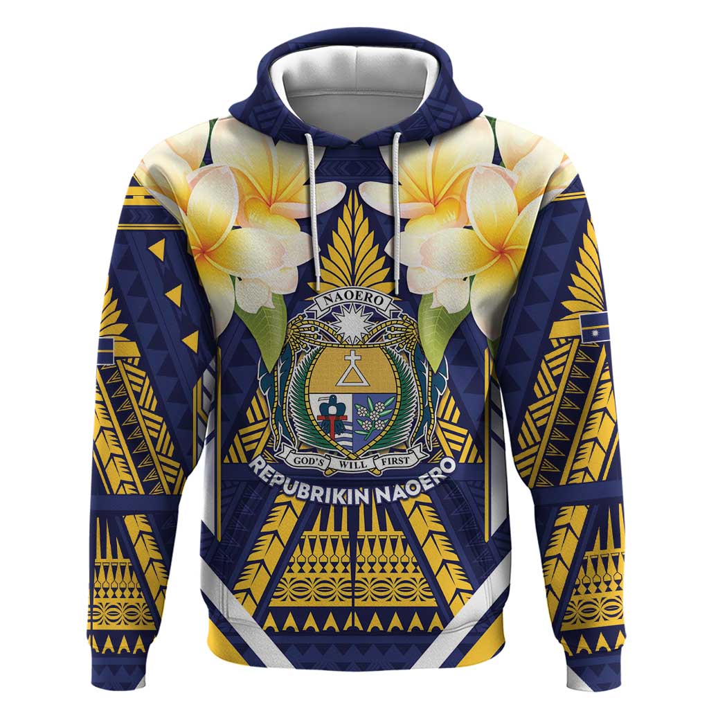Personalised Nauru Independence Day Hoodie Coat Of Arms With Plumeria - Polynesian Pride