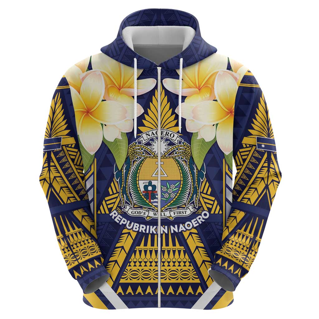 Personalised Nauru Independence Day Hoodie Coat Of Arms With Plumeria - Polynesian Pride