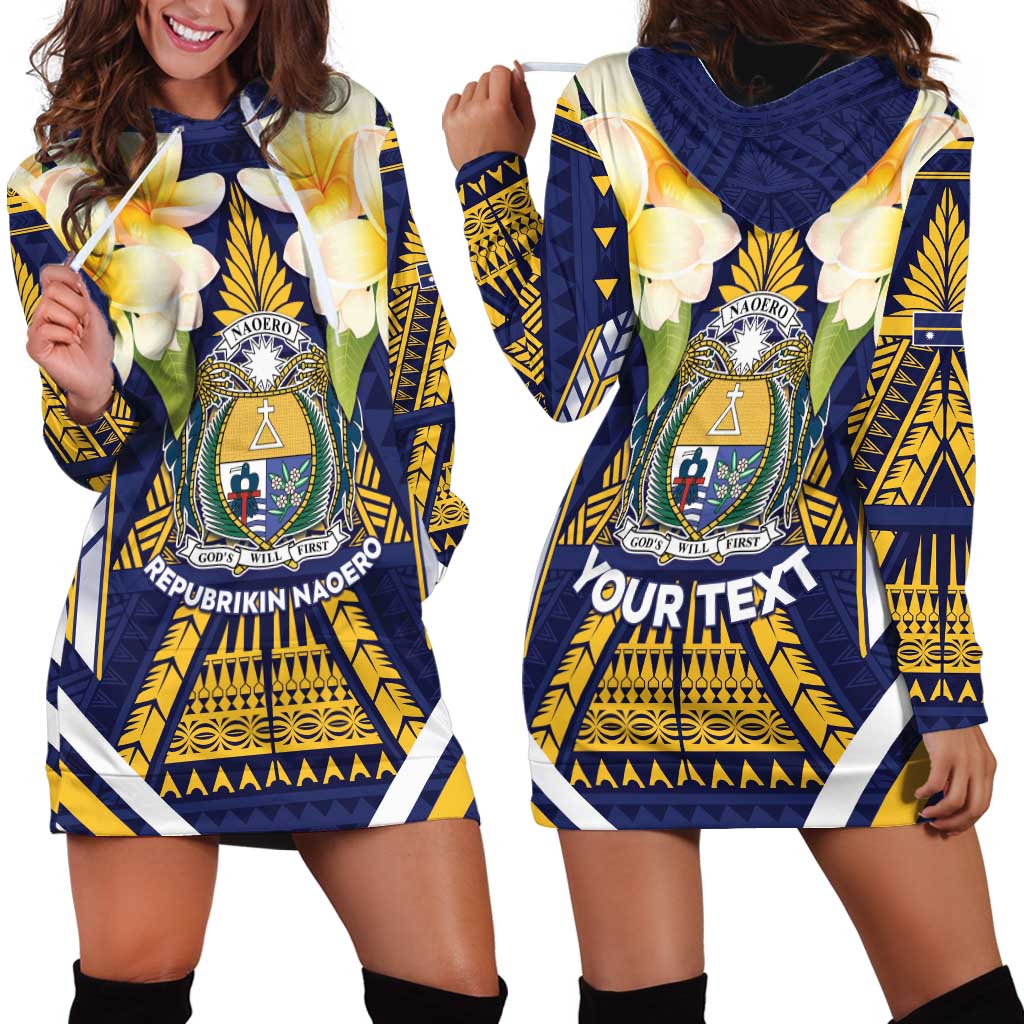 Personalised Nauru Independence Day Hoodie Dress Coat Of Arms With Plumeria - Polynesian Pride