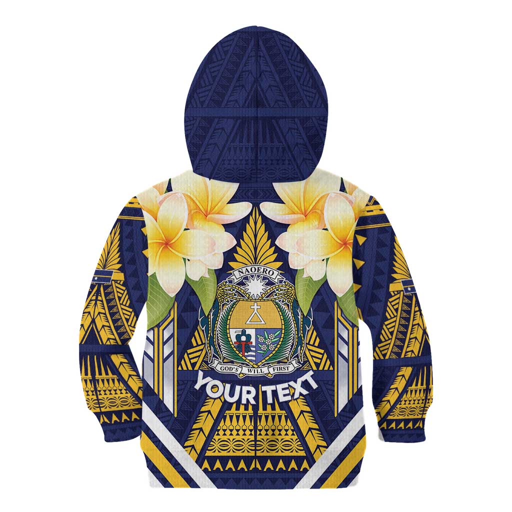 Personalised Nauru Independence Day Kid Hoodie Coat Of Arms With Plumeria - Polynesian Pride