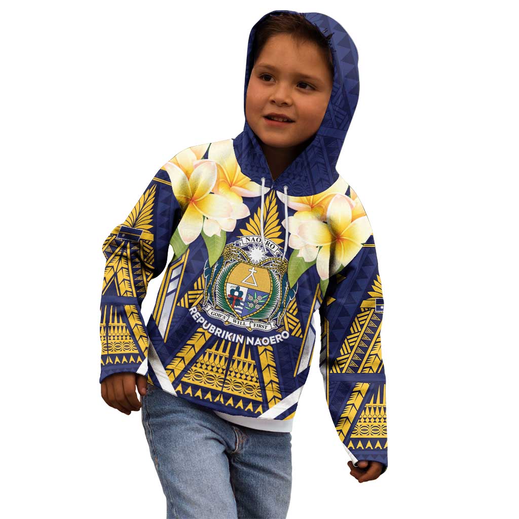 Personalised Nauru Independence Day Kid Hoodie Coat Of Arms With Plumeria - Polynesian Pride