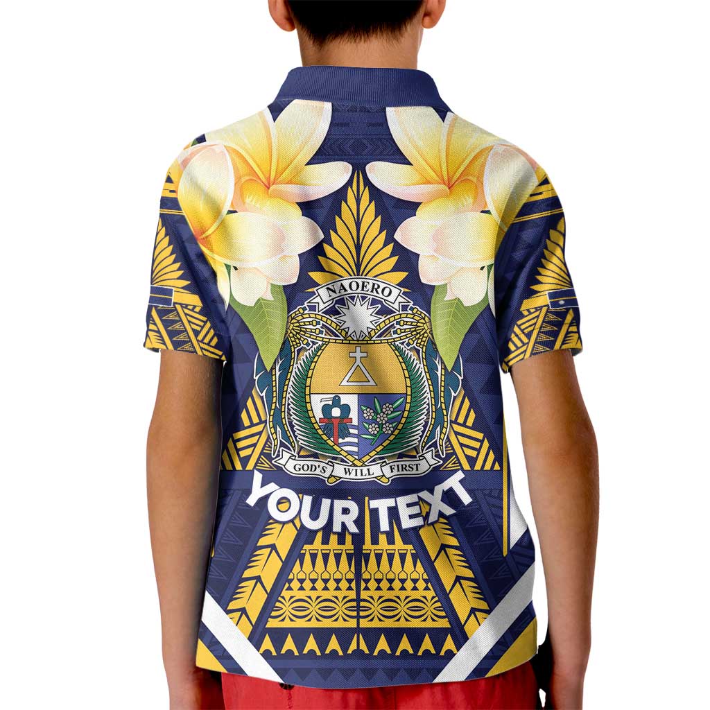Personalised Nauru Independence Day Kid Polo Shirt Coat Of Arms With Plumeria - Polynesian Pride
