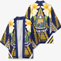 Personalised Nauru Independence Day Kimono Coat Of Arms With Plumeria - Polynesian Pride