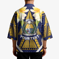 Personalised Nauru Independence Day Kimono Coat Of Arms With Plumeria - Polynesian Pride