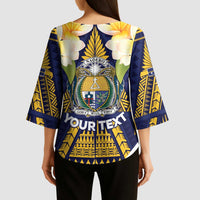 Personalised Nauru Independence Day Kimono Sleeve Blouse Coat Of Arms With Plumeria - Polynesian Pride