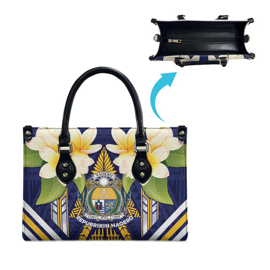Nauru Independence Day Leather Bag Coat Of Arms With Plumeria - Polynesian Pride