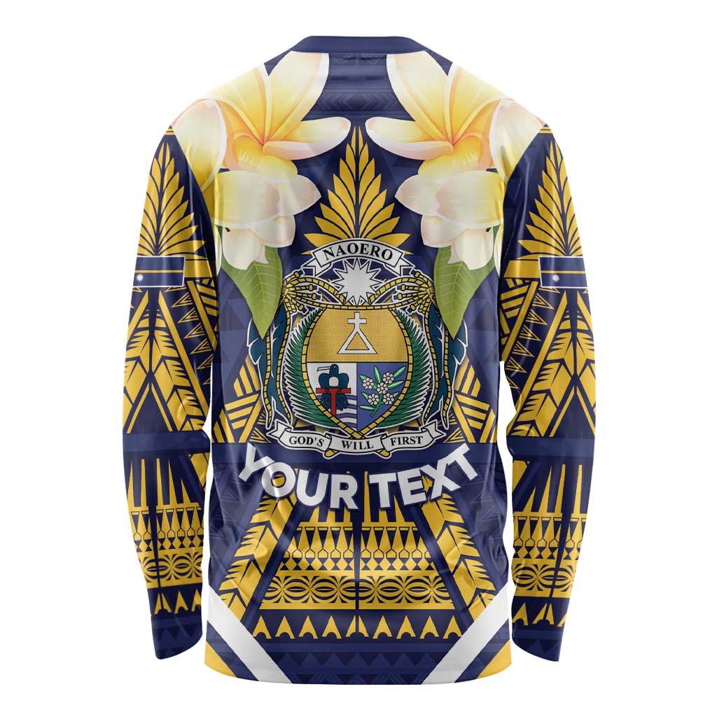 Personalised Nauru Independence Day Long Sleeve Shirt Coat Of Arms With Plumeria - Polynesian Pride