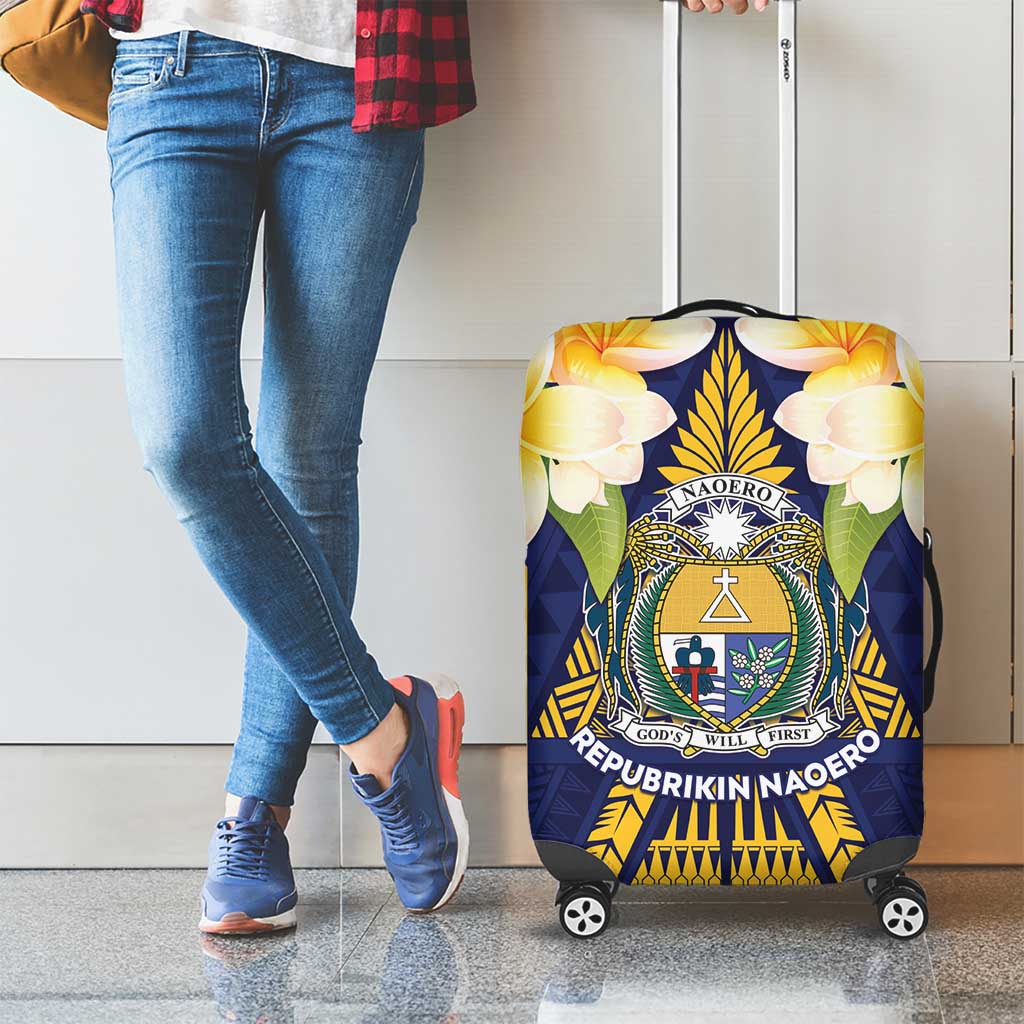 Nauru Independence Day Luggage Cover Coat Of Arms With Plumeria - Polynesian Pride