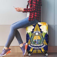 Nauru Independence Day Luggage Cover Coat Of Arms With Plumeria - Polynesian Pride