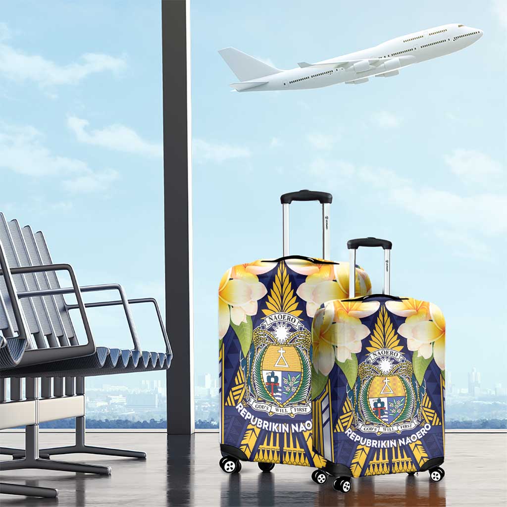 Nauru Independence Day Luggage Cover Coat Of Arms With Plumeria - Polynesian Pride