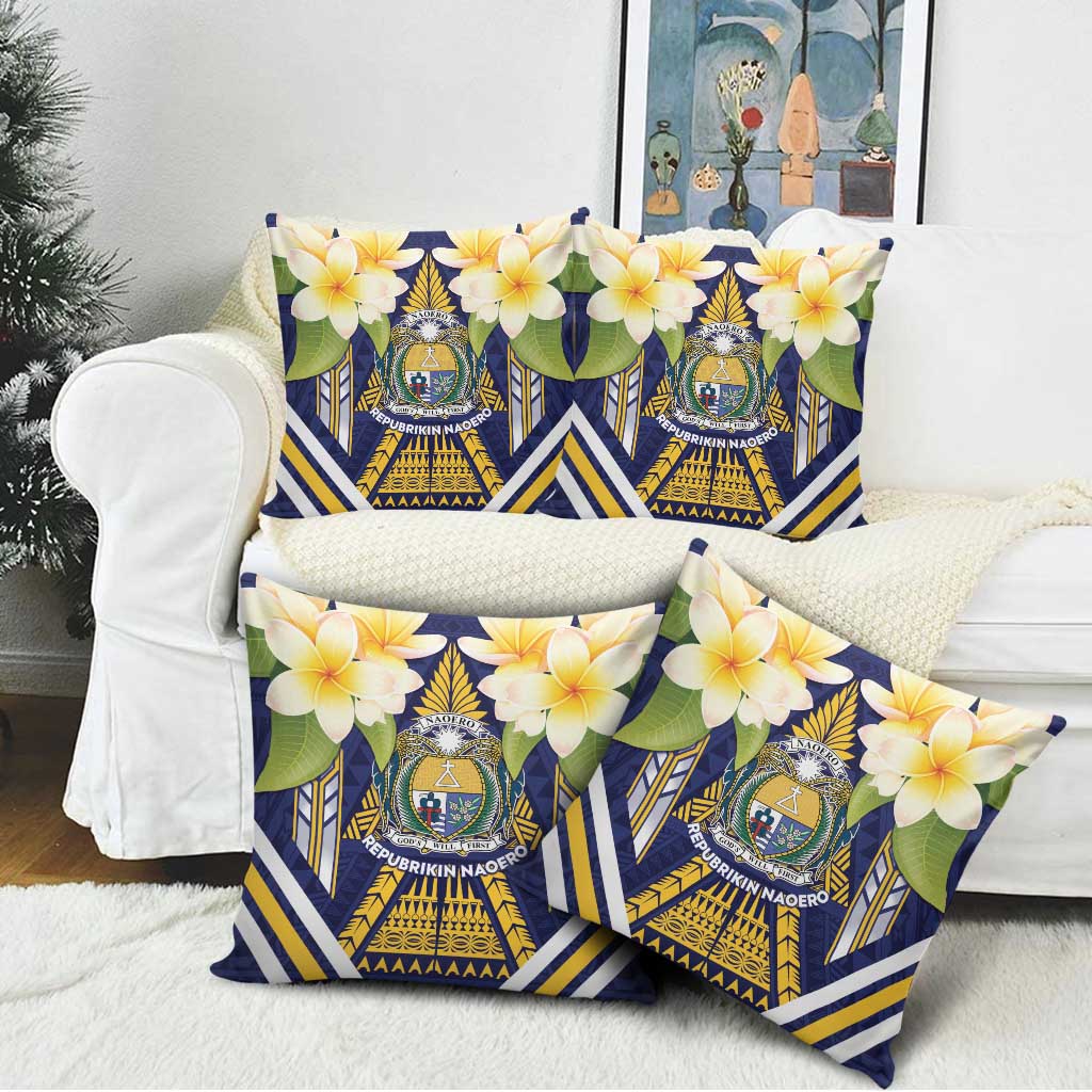 Nauru Independence Day Pillow Cover Coat Of Arms With Plumeria - Polynesian Pride