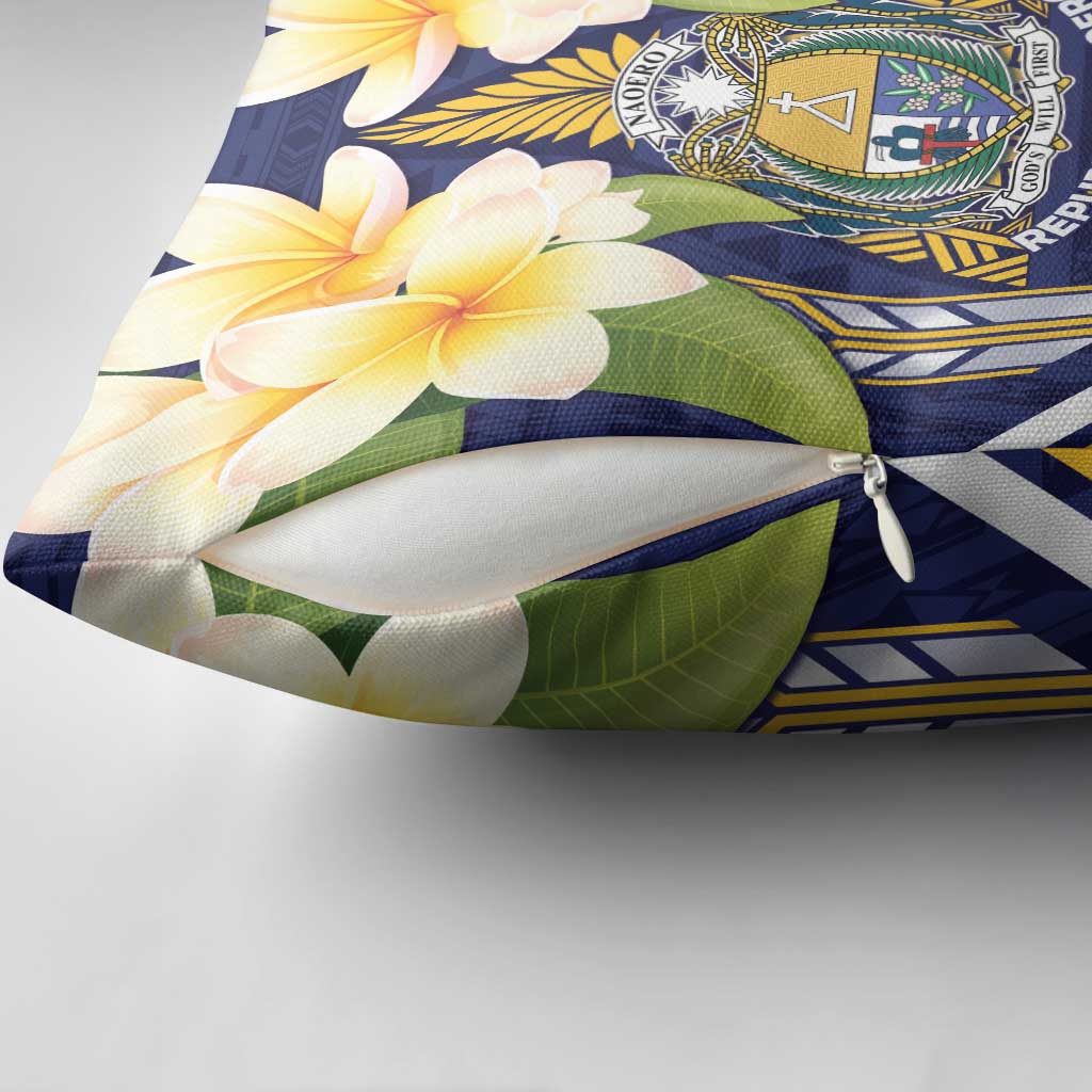 Nauru Independence Day Pillow Cover Coat Of Arms With Plumeria - Polynesian Pride