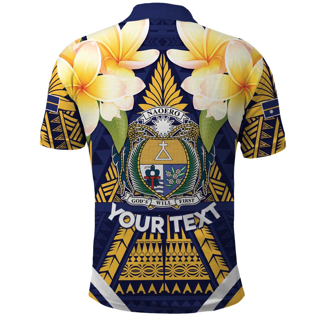 Personalised Nauru Independence Day Polo Shirt Coat Of Arms With Plumeria - Polynesian Pride